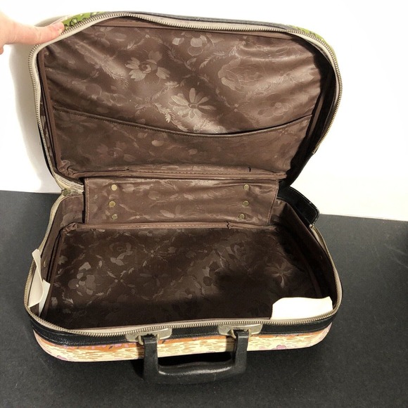 Small Travel Bag Suitcase 1970s Floral Striped Tropical Stripes Zipper Pocket - Picture 12 of 16